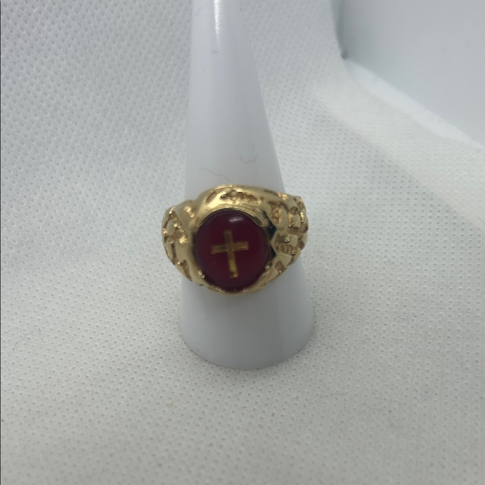 Gold and Red Cross Men’s Ring